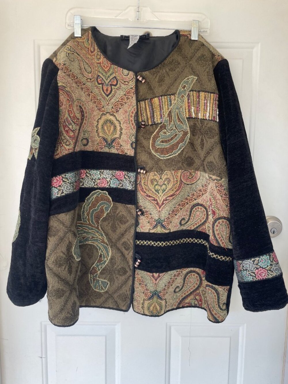Vintage Indigo Moon Black Tapestry Paisley Statement Jacket 1X Artist Maximalist